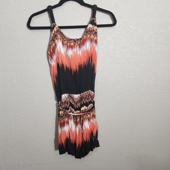 Bisou Bisou Womens S Sleeveless Rayon Tie-Dye Romper Black & Orange - Picture 5 of 13